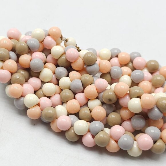 Vintage 1950s Pastel Bead Cluster Necklace 28" Acrylic Pink Gray No Clasp - Picture 4 of 5